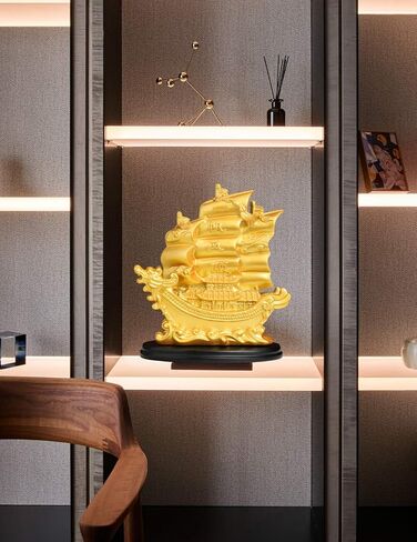 سوسروم تمثال سفينة شراعية فينغ شوي ديكور للحظ والثروة والازدهار - ديكور زخرفي ذهبي للقارب الشراعي للمكتب والمنزل - ديكور بحري لزاوية غرفة المعيشة in Kuwait