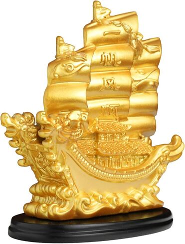 سوسروم تمثال سفينة شراعية فينغ شوي ديكور للحظ والثروة والازدهار - ديكور زخرفي ذهبي للقارب الشراعي للمكتب والمنزل - ديكور بحري لزاوية غرفة المعيشة in Kuwait