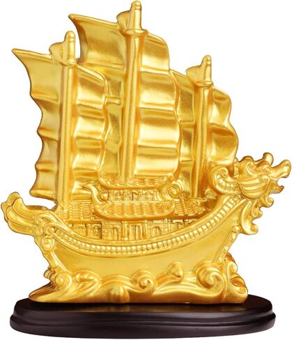 سوسروم تمثال سفينة شراعية فينغ شوي ديكور للحظ والثروة والازدهار - ديكور زخرفي ذهبي للقارب الشراعي للمكتب والمنزل - ديكور بحري لزاوية غرفة المعيشة in Kuwait