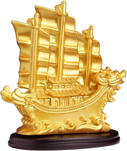 سوسروم تمثال سفينة شراعية فينغ شوي ديكور للحظ والثروة والازدهار - ديكور زخرفي ذهبي للقارب الشراعي للمكتب والمنزل - ديكور بحري لزاوية غرفة المعيشة in Kuwait