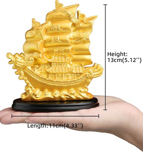 سوسروم تمثال سفينة شراعية فينغ شوي ديكور للحظ والثروة والازدهار - ديكور زخرفي ذهبي للقارب الشراعي للمكتب والمنزل - ديكور بحري لزاوية غرفة المعيشة in Kuwait