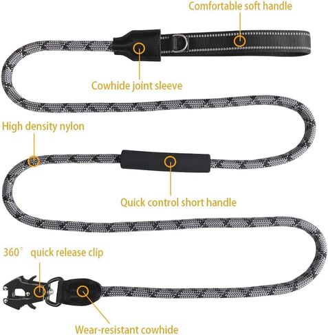 مقود أنالوفيك للكلاب مزود بإبزيم سريع التحرير، ومقود تدريب للكلاب، ومقود للكلاب مزود بمشبك ضفدع دوار، ومقبضين للتحكم الناعم، وخيوط عاكسة. (أسود، لام) in Kuwait