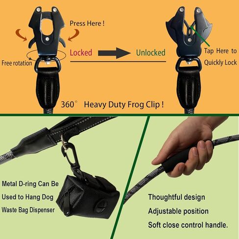 مقود أنالوفيك للكلاب مزود بإبزيم سريع التحرير، ومقود تدريب للكلاب، ومقود للكلاب مزود بمشبك ضفدع دوار، ومقبضين للتحكم الناعم، وخيوط عاكسة. (أسود، لام) in Kuwait