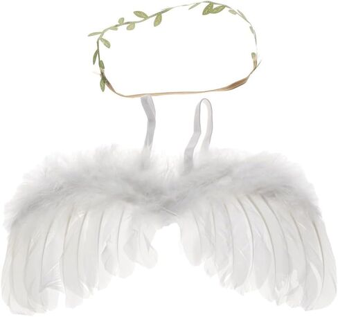Kopida Infant Angel Wing Unisex Newborn Baby Feather Wings + Leaves Hair Band set Photo Props, Baby Infant Costume Photography Prop Costume Baby Hair Accessories for Boys Girls in Saudi Arabia