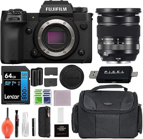 كاميرا Fujifilm X-H2 بدون مرآة مع عدسة XF16-80mm - سوداء مع حزمة متقدمة، بطاقة SD سعة 64 جيجابايت، سلسلة Gadget Bag 200، منفاخ والمزيد | فوجي xh2 in Kuwait