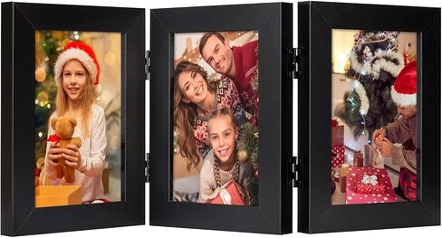 Frametory, 5x7 Double Picture Frame Hinged Photo Frames Two Folding Frame Desktop Glass Frame Vertical (Gray, 5x7 Double) in Saudi Arabia