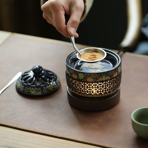 مبخرة كهربائية LED من السيراميك المينا، مصابيح LED مدمجة تحاكي اللهب، تصميم مجوف كلاسيكي وأنيق وراقي in Kuwait