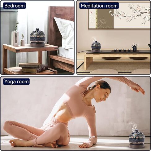 مبخرة كهربائية LED من السيراميك المينا، مصابيح LED مدمجة تحاكي اللهب، تصميم مجوف كلاسيكي وأنيق وراقي in Kuwait