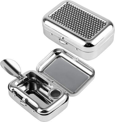 منفضة سجائر صغيرة للجيب مقاومة للرياح مع غطاء من الستانلس ستيل، منفضة سجائر للسيارة في الهواء الطلق (فضي) in Kuwait