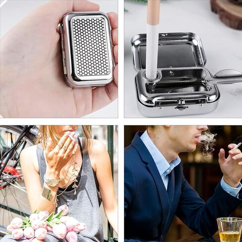 منفضة سجائر صغيرة للجيب مقاومة للرياح مع غطاء من الستانلس ستيل، منفضة سجائر للسيارة في الهواء الطلق (فضي) in Kuwait