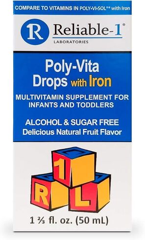 Reliable-1 Laboratories Poly-Vita Infant Toddler Multivitamins Drops + Iron Baby Iron Supplement | Toddler Essentials Multivitamin | Alcohol & Sugar Free – Natural Fruit Flavor | 1 2/3 Fl Oz in Kuwait