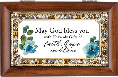 Cottage Garden Faith, Hope, and Love Jeweled Woodgrain Petite Musical Box Plays Tune Friend in Jesus in Saudi Arabia