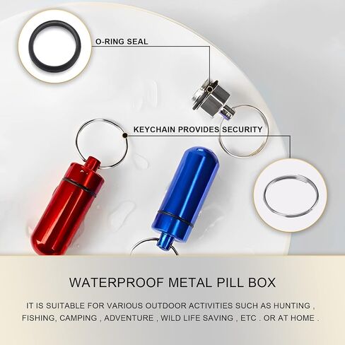 BLMHTWO 6 Pack Keychain Pill Holder Small Pill Box Keychain Portable Waterproof Metal Pill Container Case Holder Organizer Medicine Bottle for Outdoor Camping Travel Pill Keychain in Saudi Arabia