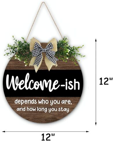 Welcome Sign Welcome-Ish Front Door Sign Funny Wreath Hanging Wooden Plaque Decorative Round Rustic Wood Farmhouse Porch Decor For Home Front Door Decor, Vintage Style in Kuwait