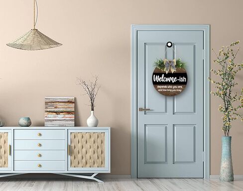 Welcome Sign Welcome-Ish Front Door Sign Funny Wreath Hanging Wooden Plaque Decorative Round Rustic Wood Farmhouse Porch Decor For Home Front Door Decor, Vintage Style in Kuwait