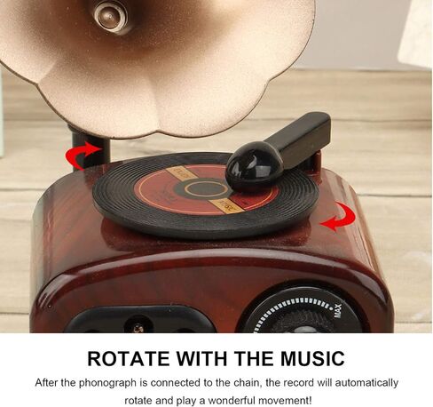 Natudeco Music Box Gramophone Phonographe Gramophone صندوق موسيقى محمول على شكل جراموفون صندوق موسيقى ريترو ستيريو صوت ديكور سطح المكتب هدية للمنزل غرفة المعيشة الممر غرفة النوم in Kuwait