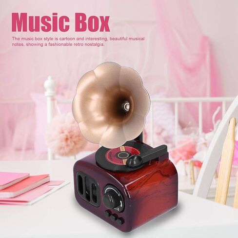 Natudeco Music Box Gramophone Phonographe Gramophone صندوق موسيقى محمول على شكل جراموفون صندوق موسيقى ريترو ستيريو صوت ديكور سطح المكتب هدية للمنزل غرفة المعيشة الممر غرفة النوم in Kuwait