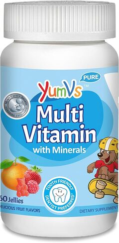 YUM-V's MultiVitamin Chewable Jellies (Gummies) for Kids, Fruit Flavor (60 Ct); Dietary Supplement w/Vitamins & Minerals- Vitamin D 600 IU, Vitamins B12, B6, E, C, A, Zinc, Kosher, Halal, Gluten Free in Saudi Arabia