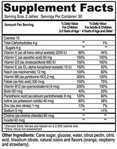 YUM-V's MultiVitamin Chewable Jellies (Gummies) for Kids, Fruit Flavor (60 Ct); Dietary Supplement w/Vitamins & Minerals- Vitamin D 600 IU, Vitamins B12, B6, E, C, A, Zinc, Kosher, Halal, Gluten Free in Saudi Arabia