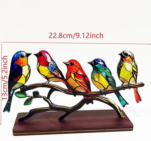DUOAMARE Stained Glass Birds On Branch Bird Decor Ornaments Desktop Decor Double Sided Multicolor Style Birds for Home and Office Desk Decorations, Housewarming Birthday Gift in Kuwait