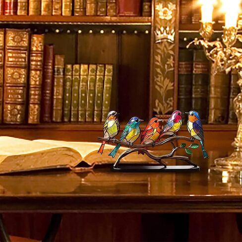 DUOAMARE Stained Glass Birds On Branch Bird Decor Ornaments Desktop Decor Double Sided Multicolor Style Birds for Home and Office Desk Decorations, Housewarming Birthday Gift in Kuwait
