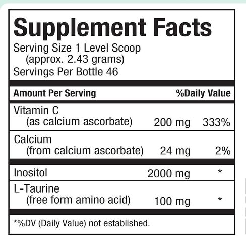 Maxi Health ITC - Inositol - with Taurine and Vitamin C - Calming Formula - 4 Ounce Powder - Kosher in Saudi Arabia