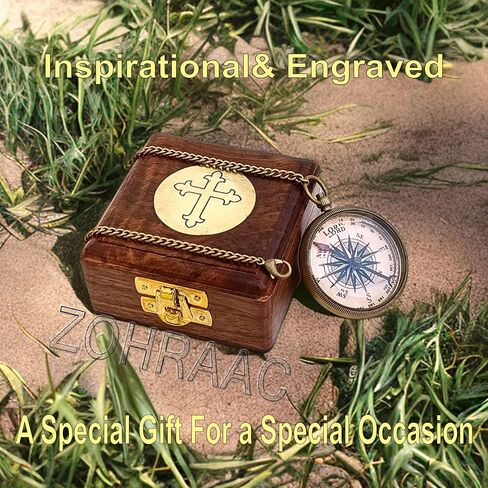 Trust in The Lord with All Your Heart - Proverb 3: 5-6 Engraved Brass Compass With Wooden Box, Camping Compass, Religious Gifts, Graduation Day Gifts for Boys & Girls, Gift for Son, Grandson, Daughter in Kuwait