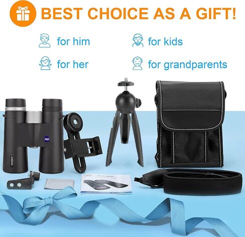 AYRAVIIO 10 × 42 مناظير للبالغين مع حامل للهواتف الذكية وحامل ثلاثي القوائم، هدايا عيد ميلاد للرجال والأب والزوج، تلسكوب مناظير عالي الطاقة مع رؤية مشرقة وكبيرة، أدوات لمراقبة الطيور in Kuwait