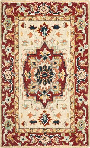 سجادة SAFAVIEH Chelsea Collection - 2'6" x 4'، أحمر وعاجي، صوف ريفي فرنسي معلق يدويًا، مثالية للمناطق ذات حركة المرور العالية في المدخل، وغرفة المعيشة، وغرفة النوم (HK709A) in Saudi Arabia