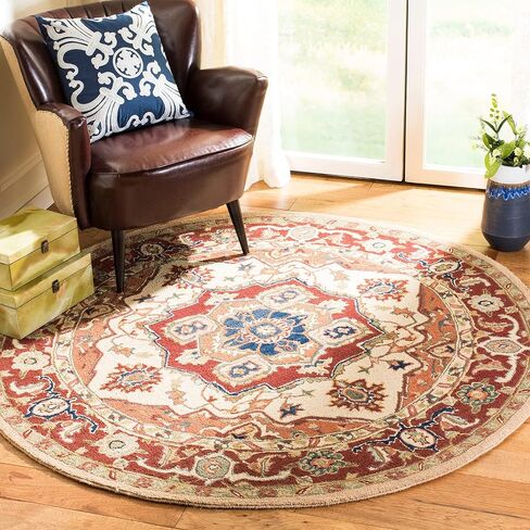 سجادة SAFAVIEH Chelsea Collection - 2'6" x 4'، أحمر وعاجي، صوف ريفي فرنسي معلق يدويًا، مثالية للمناطق ذات حركة المرور العالية في المدخل، وغرفة المعيشة، وغرفة النوم (HK709A) in Saudi Arabia