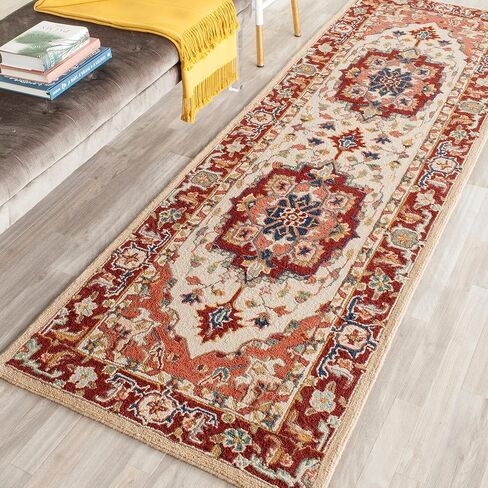 سجادة SAFAVIEH Chelsea Collection - 2'6" x 4'، أحمر وعاجي، صوف ريفي فرنسي معلق يدويًا، مثالية للمناطق ذات حركة المرور العالية في المدخل، وغرفة المعيشة، وغرفة النوم (HK709A) in Saudi Arabia