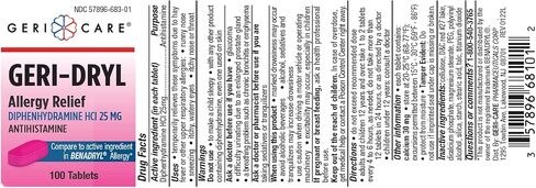 Allergy Relief OTC for Benadryl Ultratabs Diphenhydramine HCL Antihistamine 25mg by Geri-Dryl OTC for Benadryl Ultratabs in Saudi Arabia
