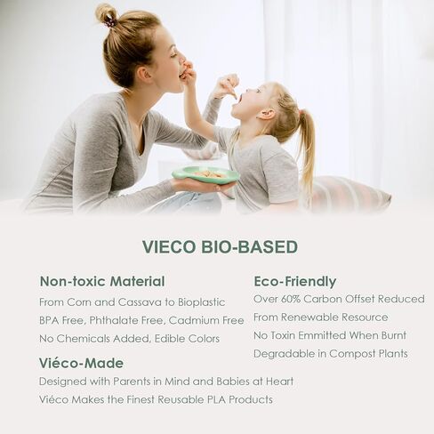 Viéco Bio-based Toddler Plate, Baby Feeding Plate with Handle for 18+ Months, Eco-friendly and BPA Free Kids Plate Made of Plant-based Material from Corn and Cassava in Saudi Arabia