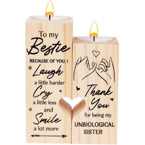 AOMIG Heart Wooden Candlestick Holders to My Bestie Best Friends Mom Gifts for Women Mom Girls Sister Friendship Birthday Party Mother Father Gifts Candle Holder
