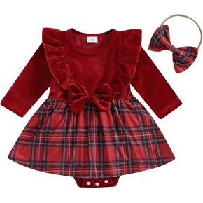 الوليد طفلة عيد الميلاد رومبير فستان منقوشة الكشكشة طويلة الأكمام Bowknot تنورة عقال مجموعة فتاة الخريف الشتاء الملابس in Kuwait