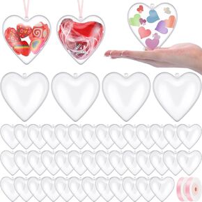 48 قطعة من كرات الحلي البلاستيكية الشفافة القابلة للتعبئة على شكل قلب من Syhood و2 لفافات من النسيج DIY الحرفية لعيد الحب، كرة زينة لعيد الأم وحفلات الزفاف وأعياد الميلاد وعطلات الكريسماس وديكورات معلقة in Kuwait