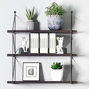 WELLAND 3-Tier Display Wall Shelf Storage Rack Wall Rack Holder Rack, Espresso