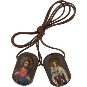 Large Intercession Scapular with Wooden Tags | Beautiful Art of Sacred Heart and Mary | Color Images on Wood with Resin Finish | Great Catholic Gift for First Communion and Confirmation in Kuwait