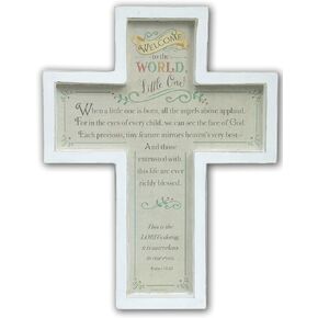 Abbey Gift 57654 Welcome to World Baby Cross, 8.5 x 1 x 11 inches, Beige, White in Kuwait