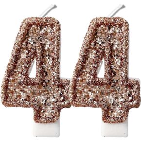 2.8" Rose Gold Glitter Number Candles-Many Colors 44th Birthday Gifts Birthday Decorations Birthday Candles Numbers Happy Birthday Candles for Cake 2 Candle for Women for Men (Rose Gold)