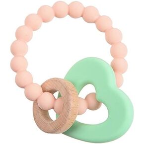 Chewbeads - Brooklyn Teething Toy - Silicone Teething Ring & Wood Teether for Infants, Babies & Toddlers - Baby Teether & Modern Baby Rattle - Medical Grade Silicone Baby Toy 3-6 Months - Blush in Saudi Arabia