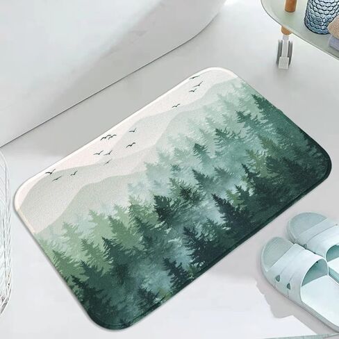 Accnicc Black Misty Forest Small Bathroom Rugs Mat Nature Tree Mountain Bath Rug Water Absorbent Non Slip Shower Mat Memory Foam Bath Mats for Bathroom Decor (Black, 24'' × 16'') in Saudi Arabia