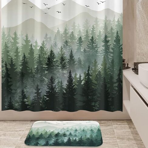 Accnicc Black Misty Forest Small Bathroom Rugs Mat Nature Tree Mountain Bath Rug Water Absorbent Non Slip Shower Mat Memory Foam Bath Mats for Bathroom Decor (Black, 24'' × 16'') in Saudi Arabia