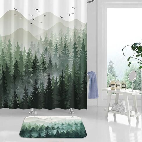Accnicc Black Misty Forest Small Bathroom Rugs Mat Nature Tree Mountain Bath Rug Water Absorbent Non Slip Shower Mat Memory Foam Bath Mats for Bathroom Decor (Black, 24'' × 16'') in Saudi Arabia