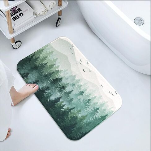 Accnicc Black Misty Forest Small Bathroom Rugs Mat Nature Tree Mountain Bath Rug Water Absorbent Non Slip Shower Mat Memory Foam Bath Mats for Bathroom Decor (Black, 24'' × 16'') in Saudi Arabia