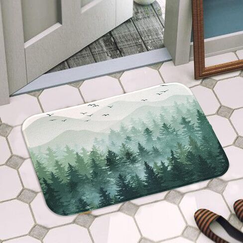 Accnicc Black Misty Forest Small Bathroom Rugs Mat Nature Tree Mountain Bath Rug Water Absorbent Non Slip Shower Mat Memory Foam Bath Mats for Bathroom Decor (Black, 24'' × 16'') in Saudi Arabia