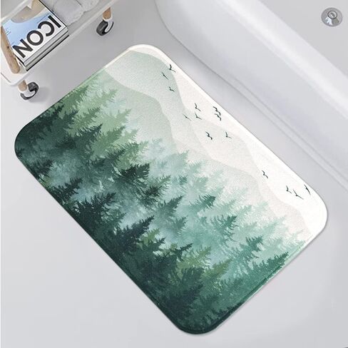 Accnicc Black Misty Forest Small Bathroom Rugs Mat Nature Tree Mountain Bath Rug Water Absorbent Non Slip Shower Mat Memory Foam Bath Mats for Bathroom Decor (Black, 24'' × 16'') in Saudi Arabia