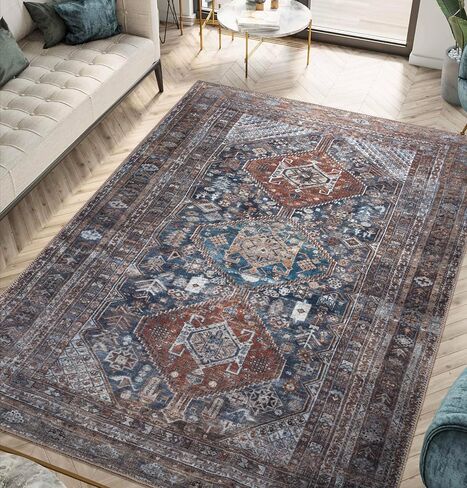 سجاد منطقة قابل للغسل في الغسالة من Keen Home Design مع ظهر مانع للانزلاق، مثالي للممر وغرفة المعيشة وغرفة النوم والمطبخ وغرفة الغسيل، سجادة مغربية عتيقة ومنخفضة الوبر (2 × 3 بوصات) in Kuwait