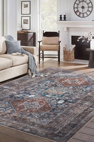 سجاد منطقة قابل للغسل في الغسالة من Keen Home Design مع ظهر مانع للانزلاق، مثالي للممر وغرفة المعيشة وغرفة النوم والمطبخ وغرفة الغسيل، سجادة مغربية عتيقة ومنخفضة الوبر (2 × 3 بوصات) in Kuwait