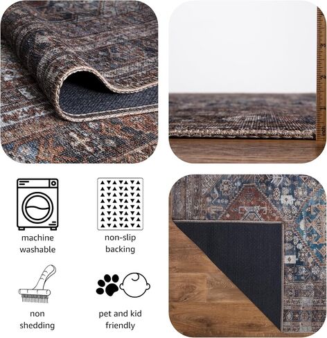 سجاد منطقة قابل للغسل في الغسالة من Keen Home Design مع ظهر مانع للانزلاق، مثالي للممر وغرفة المعيشة وغرفة النوم والمطبخ وغرفة الغسيل، سجادة مغربية عتيقة ومنخفضة الوبر (2 × 3 بوصات) in Kuwait